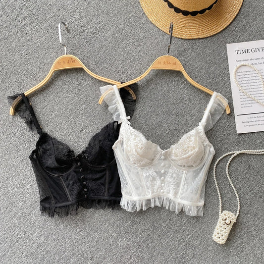 Sexy French Chic Lace Backless Corset Camisole Spaghetti Strap Top for Women