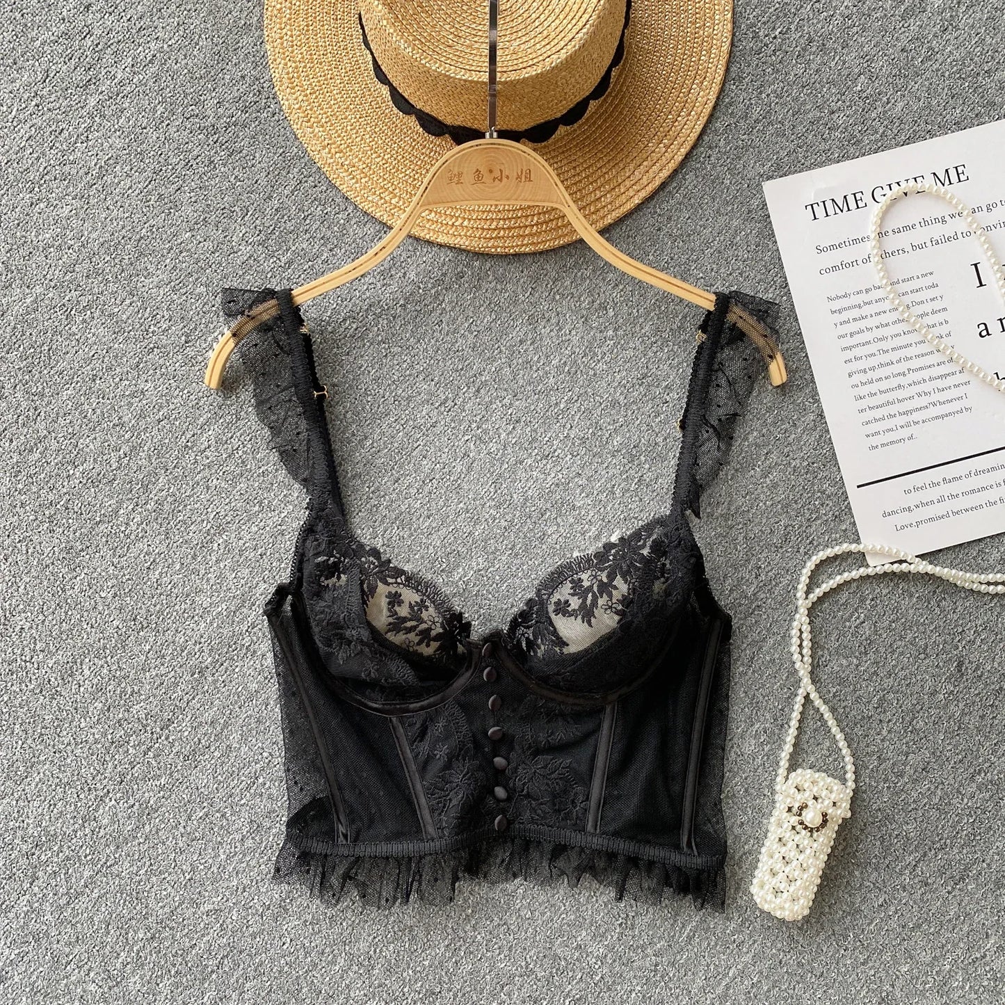 Sexy French Chic Lace Backless Corset Camisole Spaghetti Strap Top for Women