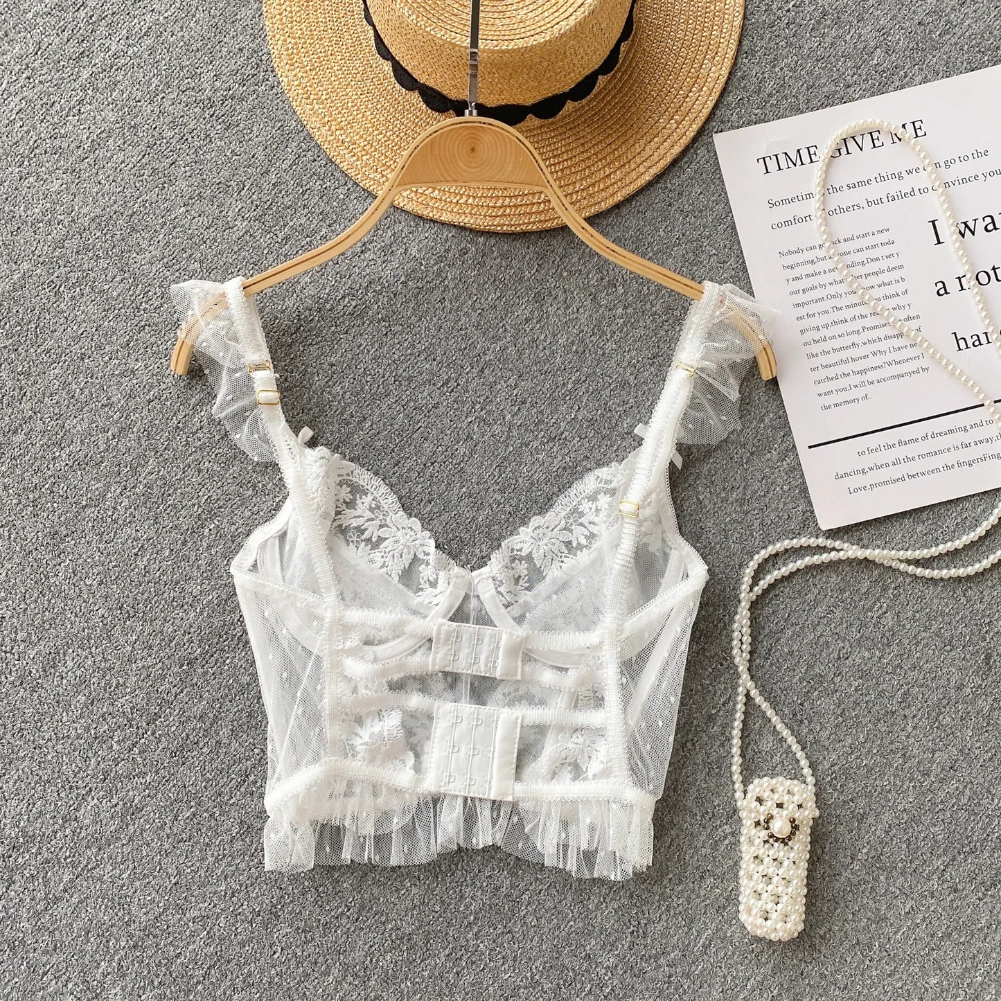 Sexy French Chic Lace Backless Corset Camisole Spaghetti Strap Top for Women