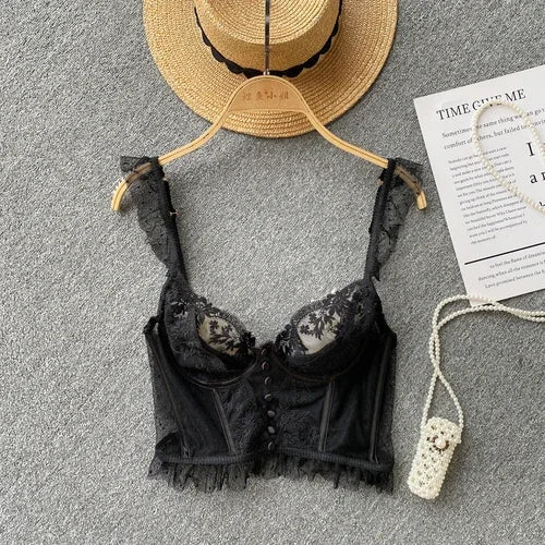 Sexy French Chic Lace Backless Corset Camisole Spaghetti Strap Top for Women