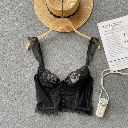 Sexy French Chic Lace Backless Corset Camisole Spaghetti Strap Top for Women