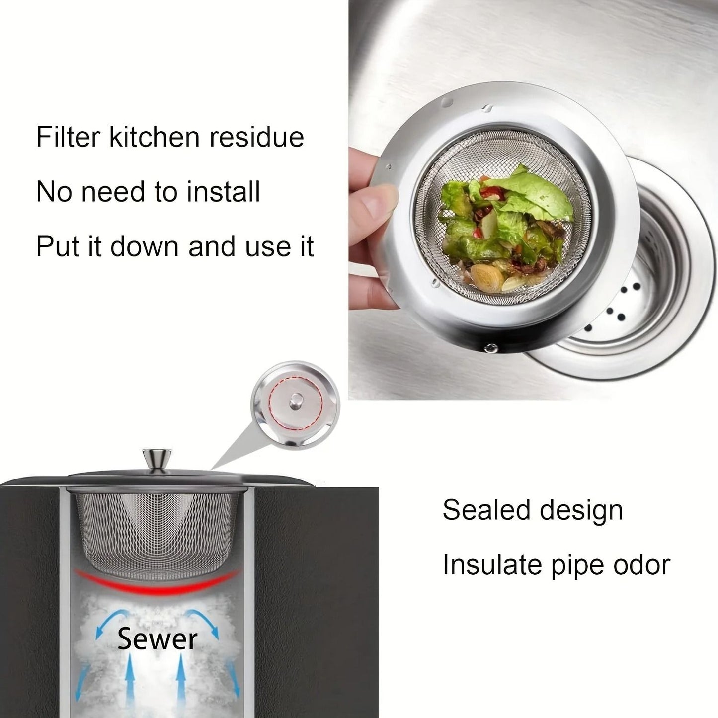 Efficient Stainless Steel Kitchen Sink Filter with Sealing Cover