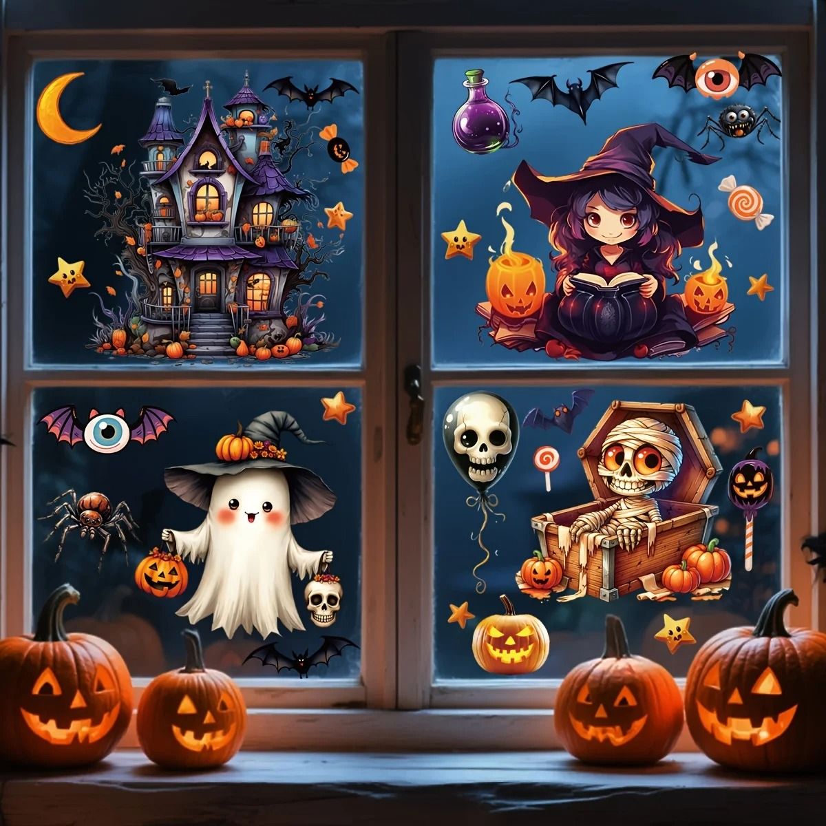3D Halloween Window Sticker Set Reusable Double Sided Static Cling Glass Decals