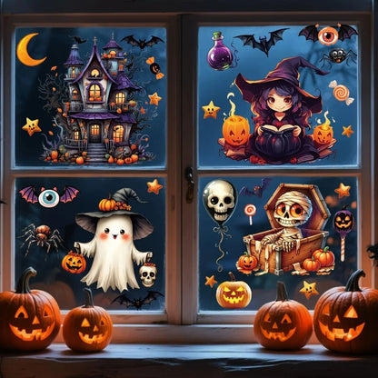 3D Halloween Window Sticker Set Reusable Double Sided Static Cling Glass Decals