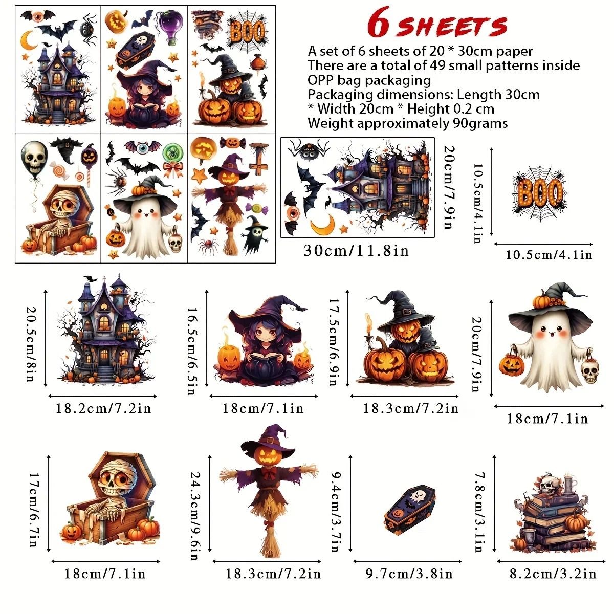 3D Halloween Window Sticker Set Reusable Double Sided Static Cling Glass Decals