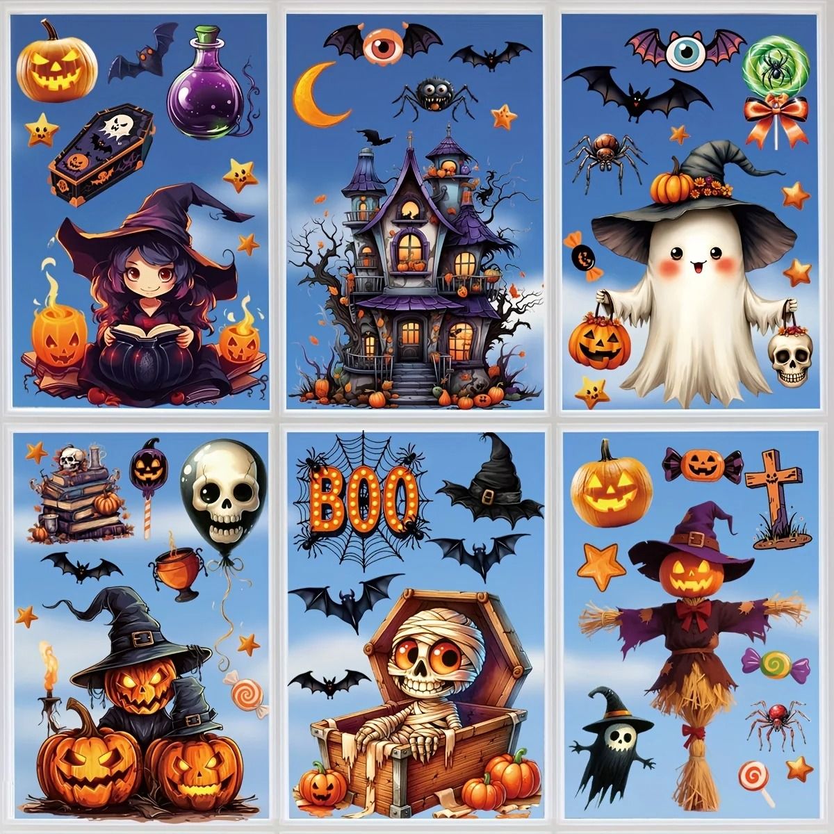3D Halloween Window Sticker Set Reusable Double Sided Static Cling Glass Decals