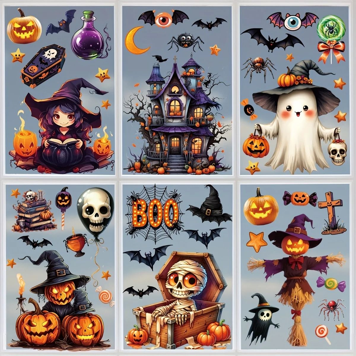 3D Halloween Window Sticker Set Reusable Double Sided Static Cling Glass Decals