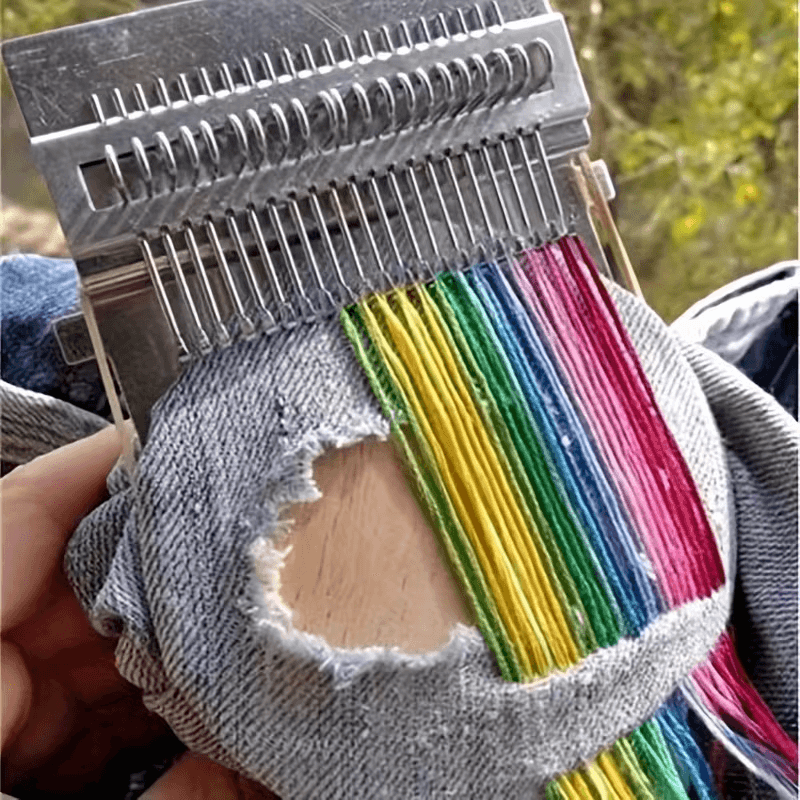 Handheld Darning Loom Tool for Mending Fabric Holes and Restoring Stitch Patterns