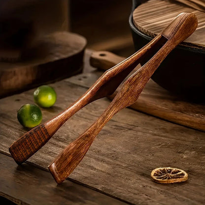 Heat-Resistant Wooden Food Clip Kitchen Tongs for BBQ, Bread & Noodles