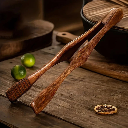 Heat-Resistant Wooden Food Clip Kitchen Tongs for BBQ, Bread & Noodles