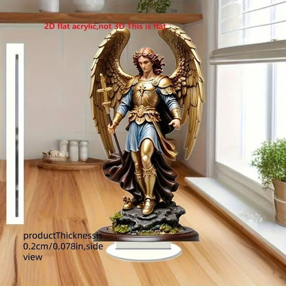 Archangel Michael Statue Ornament Golden Winged Guardian Angel Religious Home and Office Decor
