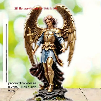 Archangel Michael Statue Ornament Golden Winged Guardian Angel Religious Home and Office Decor