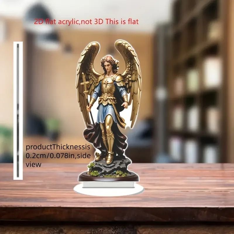 Archangel Michael Statue Ornament Golden Winged Guardian Angel Religious Home and Office Decor