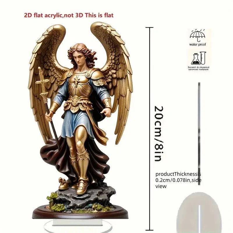 Archangel Michael Statue Ornament Golden Winged Guardian Angel Religious Home and Office Decor