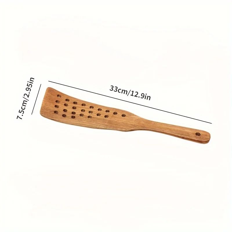 24-Hole Wooden Slotted Spatula for Nonstick Pans – Heat-Safe Wok & Frying Turner