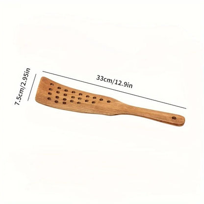 24-Hole Wooden Slotted Spatula for Nonstick Pans – Heat-Safe Wok & Frying Turner