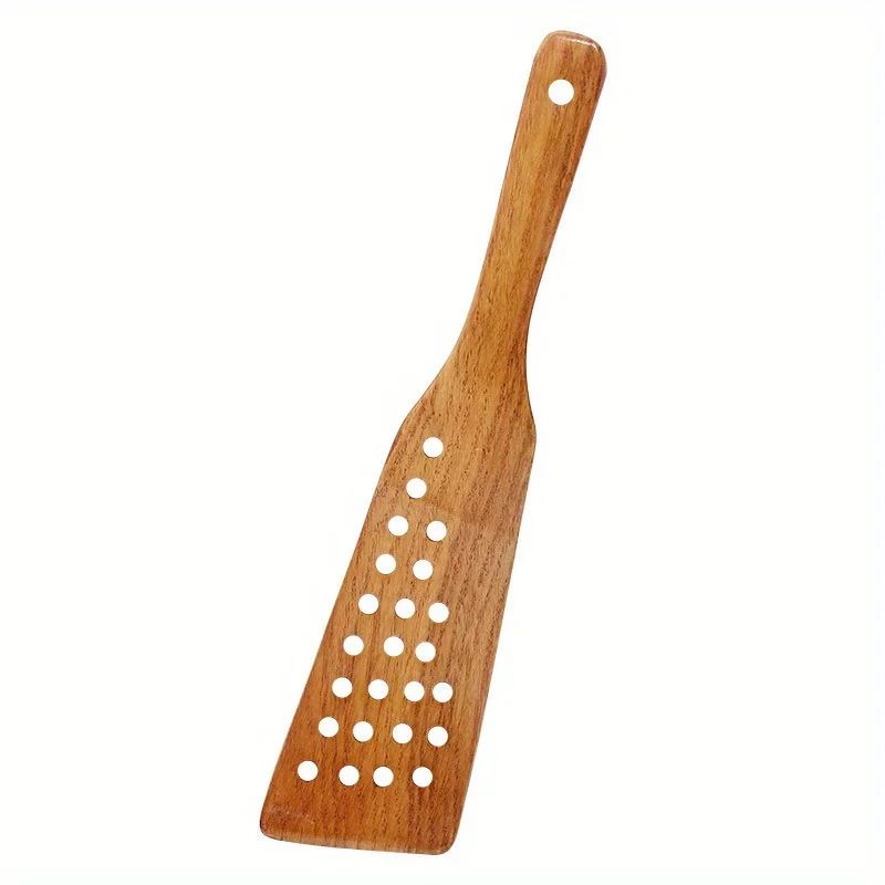 24-Hole Wooden Slotted Spatula for Nonstick Pans – Heat-Safe Wok & Frying Turner