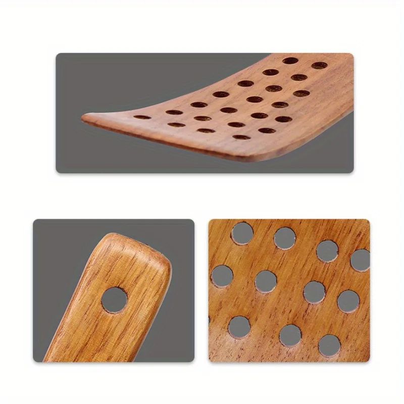 24-Hole Wooden Slotted Spatula for Nonstick Pans – Heat-Safe Wok & Frying Turner