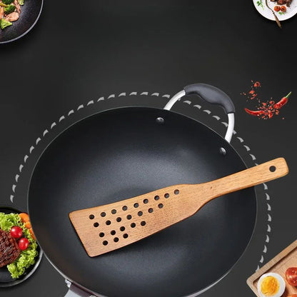 24-Hole Wooden Slotted Spatula for Nonstick Pans – Heat-Safe Wok & Frying Turner