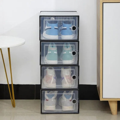 Transparent Stackable Shoe Storage Box Thickened Foldable Organizer with Flip Lid