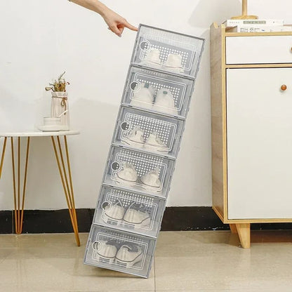 Transparent Stackable Shoe Storage Box Thickened Foldable Organizer with Flip Lid