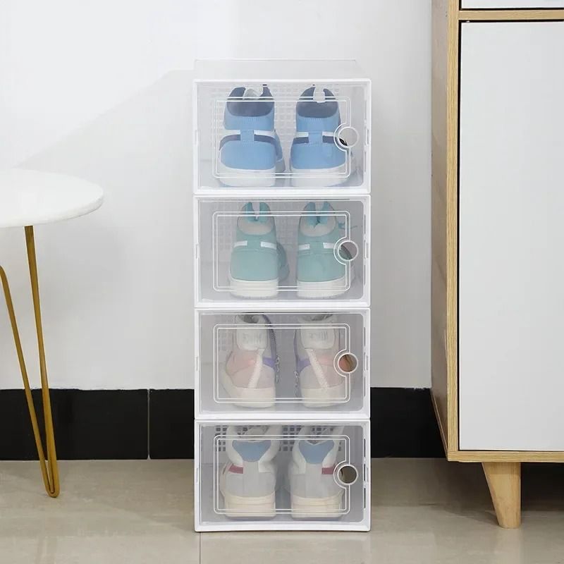 Transparent Stackable Shoe Storage Box Thickened Foldable Organizer with Flip Lid