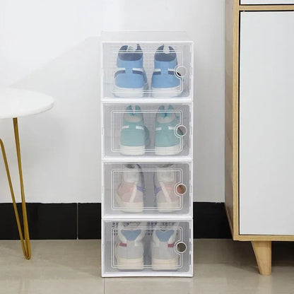 Transparent Stackable Shoe Storage Box Thickened Foldable Organizer with Flip Lid