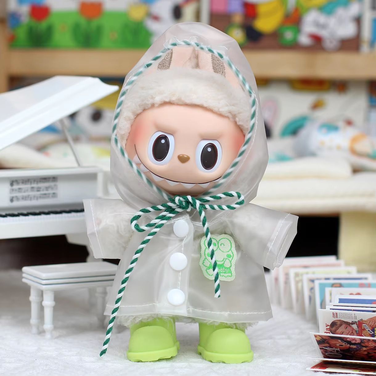 Heart-Print Macaron Doll Raincoat Outfit for 6.7-In Dolls