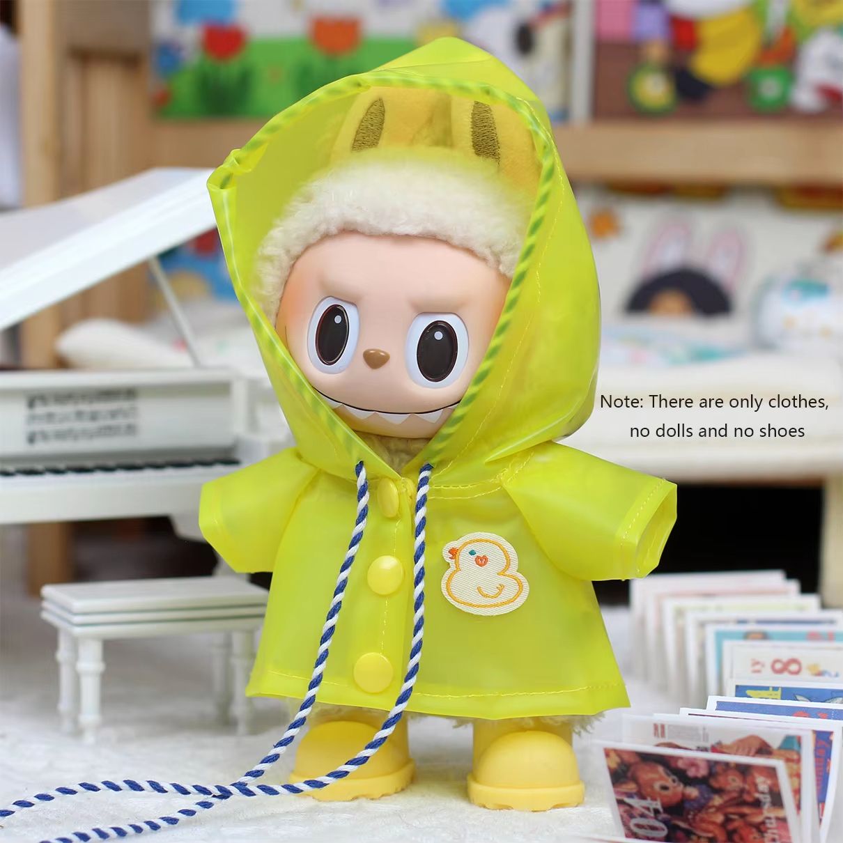 Heart-Print Macaron Doll Raincoat Outfit for 6.7-In Dolls