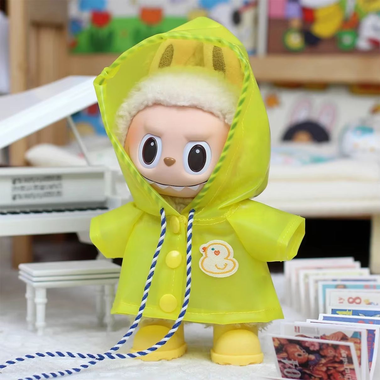Heart-Print Macaron Doll Raincoat Outfit for 6.7-In Dolls
