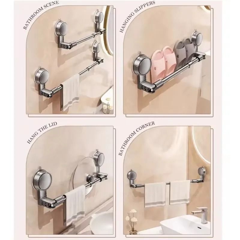 Retractable No Drilling Towel Rack Suction Cup Wall Mounted Towel Holder