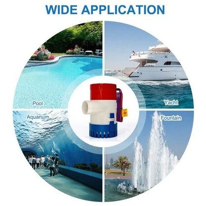 Electric Marine Bilge Water Pump for Boat, Submersible Sump, Durable, Easy Installation