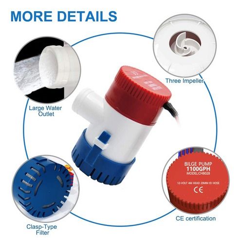 Electric Marine Bilge Water Pump for Boat, Submersible Sump, Durable, Easy Installation