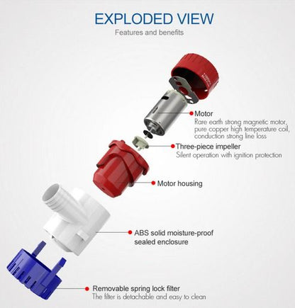Electric Marine Bilge Water Pump for Boat, Submersible Sump, Durable, Easy Installation