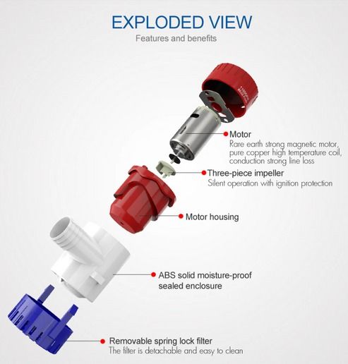 Electric Marine Bilge Water Pump for Boat, Submersible Sump, Durable, Easy Installation