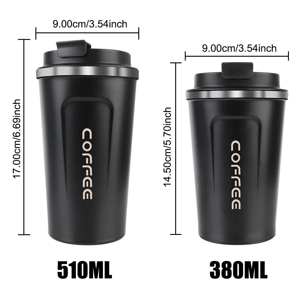 Stainless Steel Travel Thermos Mug Leak Proof Double Wall Coffee Cup 380 ML 510 ML