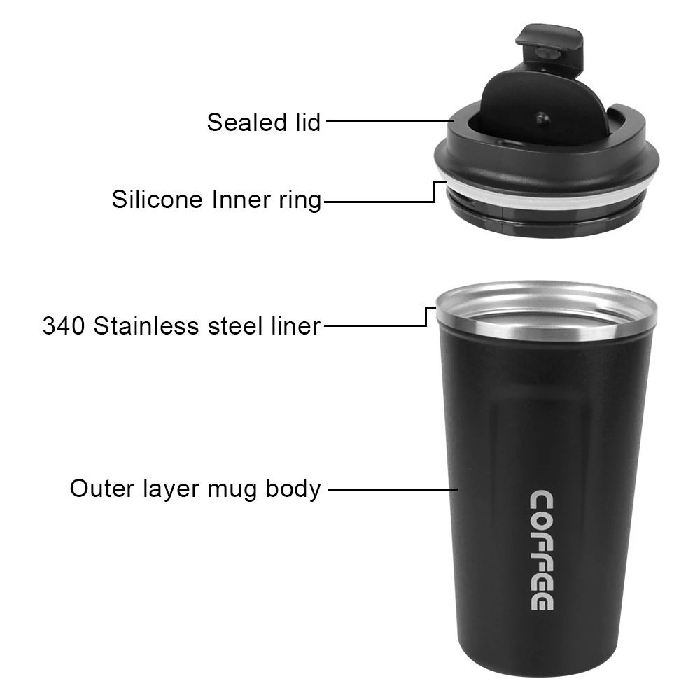 Stainless Steel Travel Thermos Mug Leak Proof Double Wall Coffee Cup 380 ML 510 ML