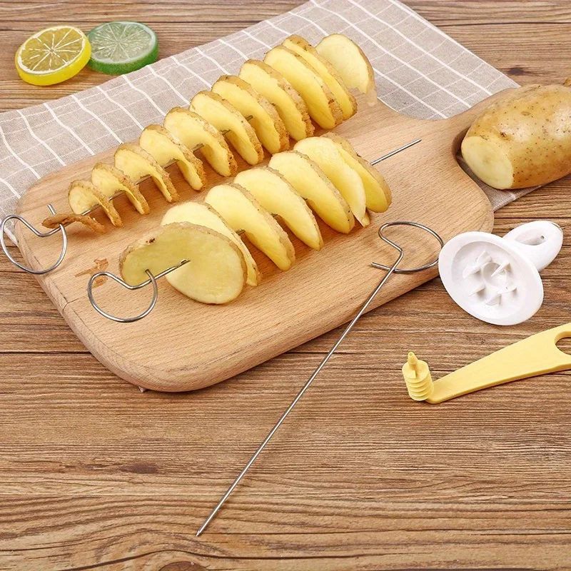 Campfire Spiral Potato Skewer Kit – 6pc potato spiral cutter & campfire potato skewers Set for BBQ Snacks