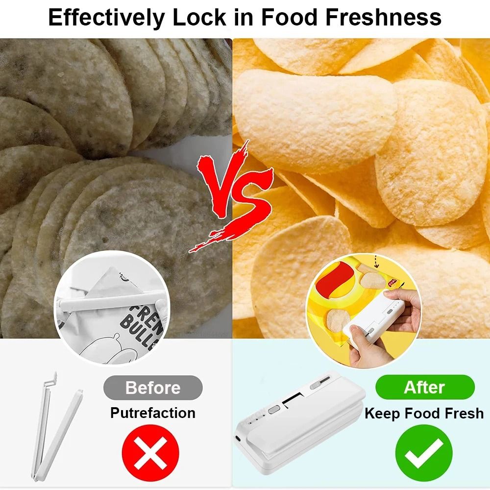 Mini 2 in 1 Plastic Bag Sealer USB Rechargeable Handheld Food Heat Sealer