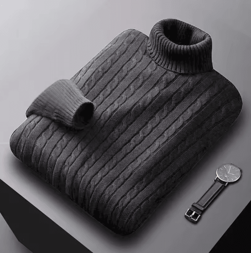 Mens Autumn Turtleneck Knitted Sweater Lightweight Twist Pullover for Winter Streetwear