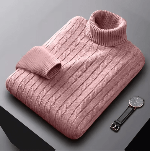 Mens Autumn Turtleneck Knitted Sweater Lightweight Twist Pullover for Winter Streetwear