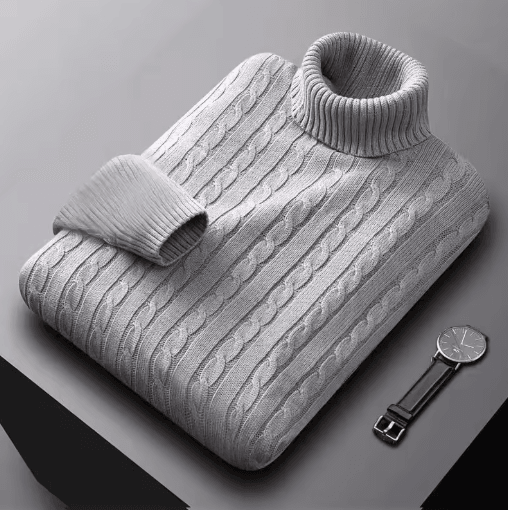 Mens Autumn Turtleneck Knitted Sweater Lightweight Twist Pullover for Winter Streetwear