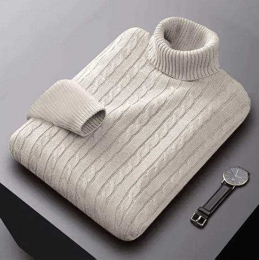 Mens Autumn Turtleneck Knitted Sweater Lightweight Twist Pullover for Winter Streetwear