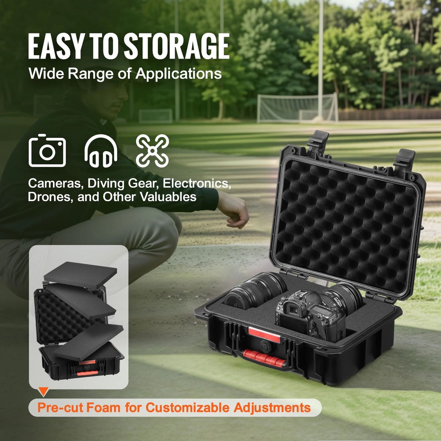 IP67 Waterproof Hard Protective Case with Pre-Cut Foam & Handles – Heavy Duty Travel Gear Box for Cameras & Tools