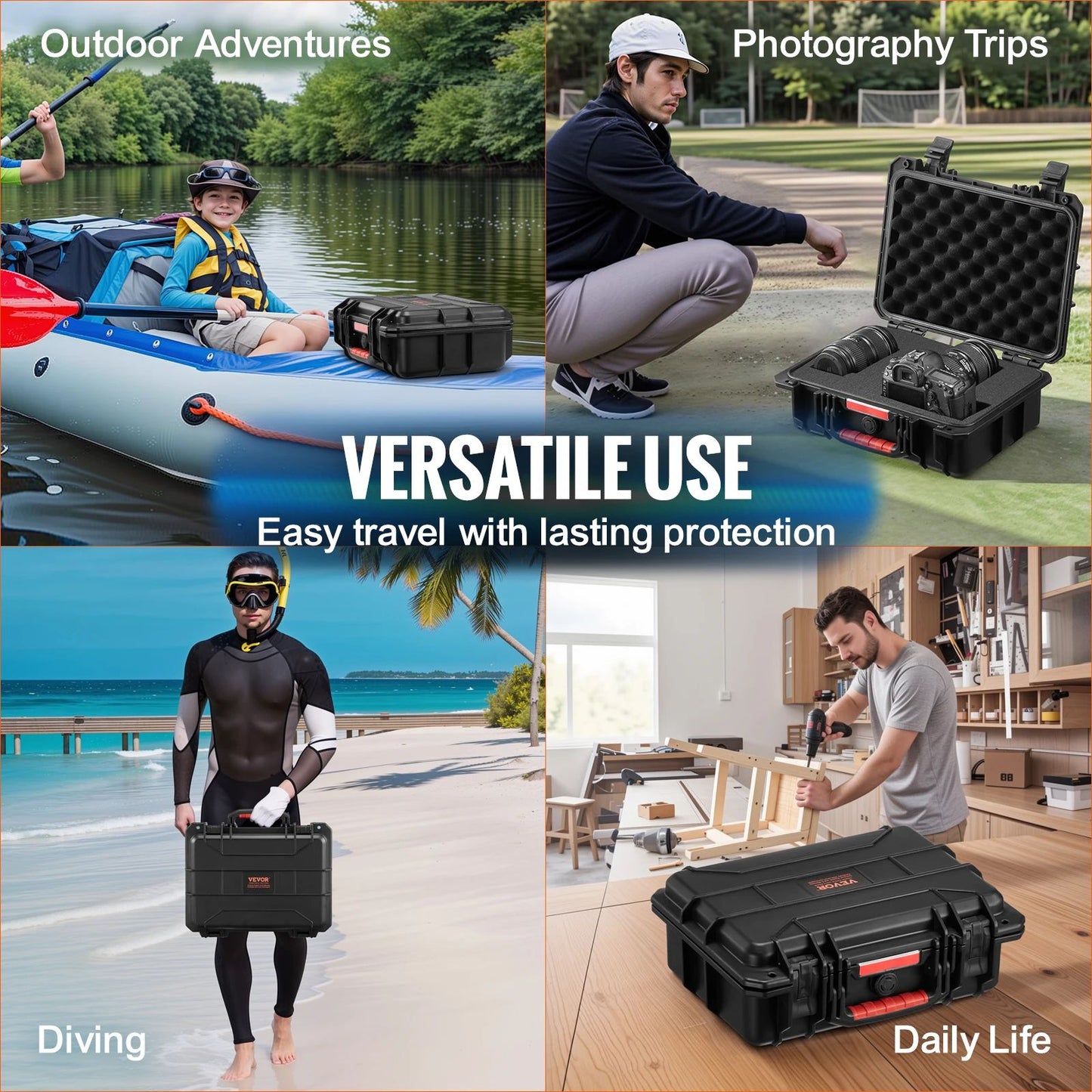 IP67 Waterproof Hard Protective Case with Pre-Cut Foam & Handles – Heavy Duty Travel Gear Box for Cameras & Tools