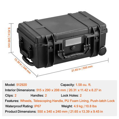 IP67 Waterproof Hard Protective Case with Pre-Cut Foam & Handles – Heavy Duty Travel Gear Box for Cameras & Tools