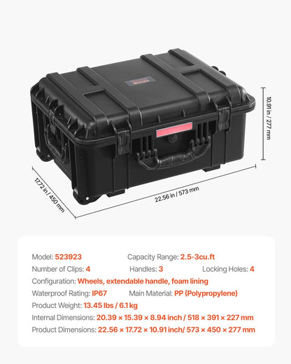 IP67 Waterproof Hard Protective Case with Pre-Cut Foam & Handles – Heavy Duty Travel Gear Box for Cameras & Tools