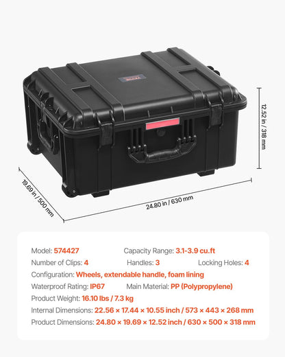 IP67 Waterproof Hard Protective Case with Pre-Cut Foam & Handles – Heavy Duty Travel Gear Box for Cameras & Tools