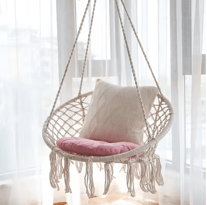 Hanging Cotton Rope Swing Chair with Cushion Indoor Hammock Chair with Hardware Kit