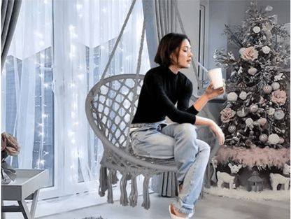 Hanging Cotton Rope Swing Chair with Cushion Indoor Hammock Chair with Hardware Kit